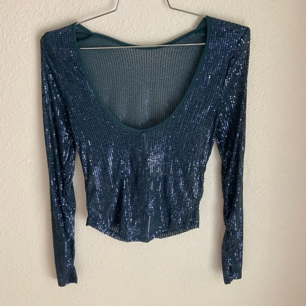 NWT Free People Unapologetic Sequin Long Sleeve Top